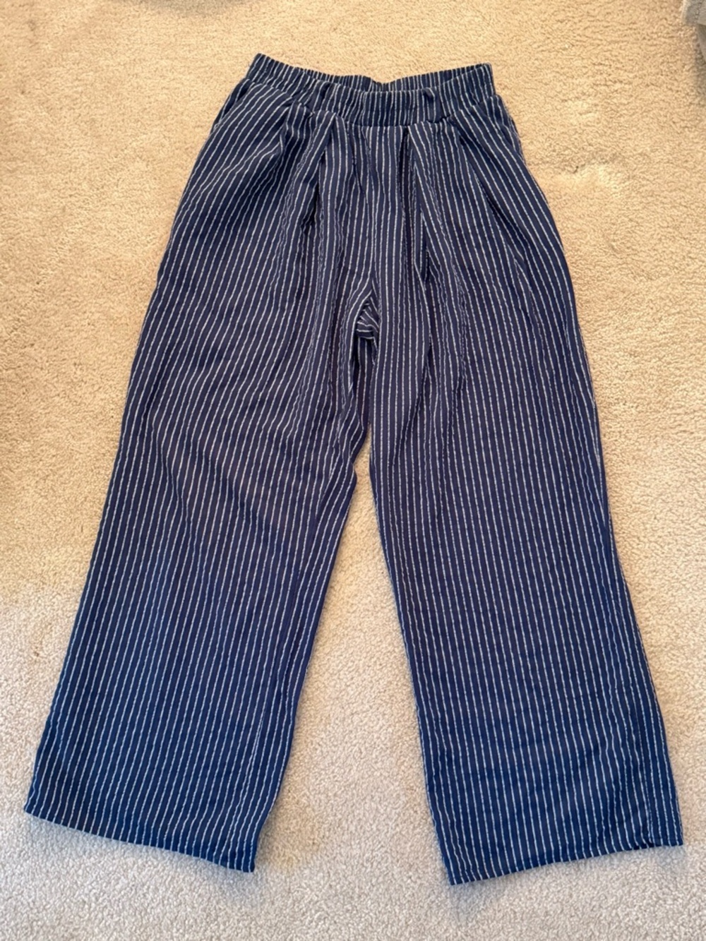 Sienna Sky Navy Blue Pinstripe Wide Leg Pants